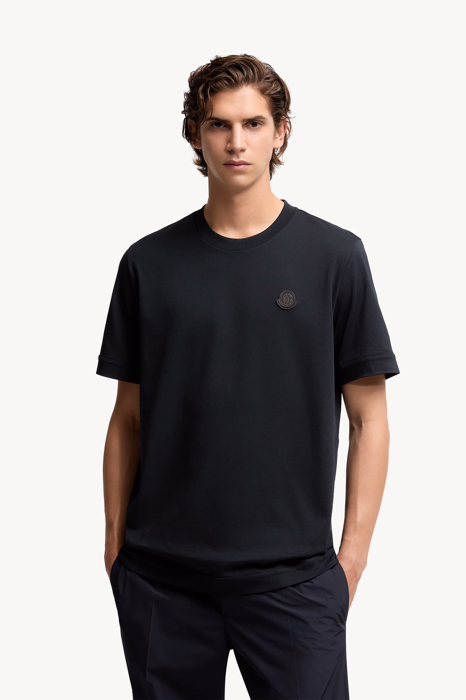 T-shirt en coton à empiècement logo Hommes Bleu marine Moncler 3